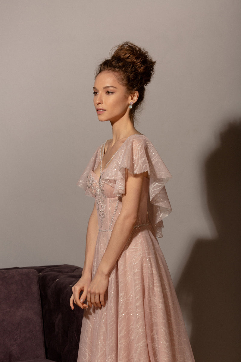 Butterfly Sleeve Sweetheart Midi Evening Dress HAREM's Brides Butterfly Sleeve Sweetheart Midi Evening Dress HAREM's Brides