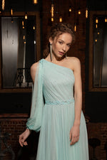 Asymmetric Neckline Long Prom Dress