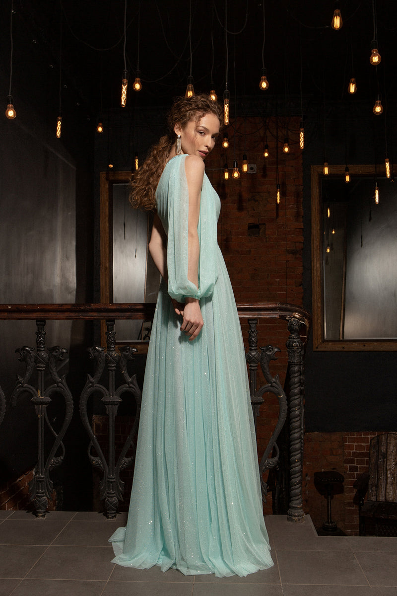 Asymmetric Neckline Long Prom Dress