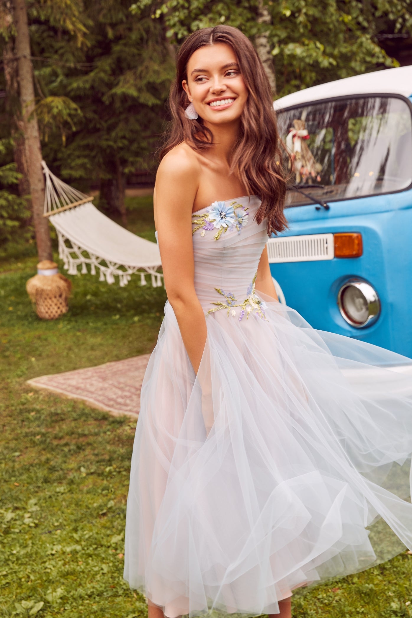 Strapless Tea Length Evening Dress HAREM's Brides Strapless Tea Length Evening Dress HAREM's Brides