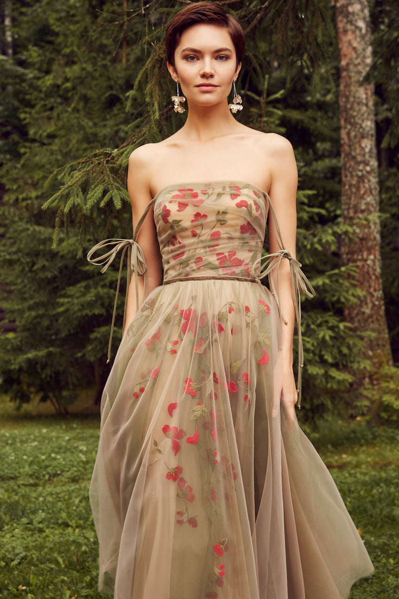 Strapless Tea Length Evening Dress