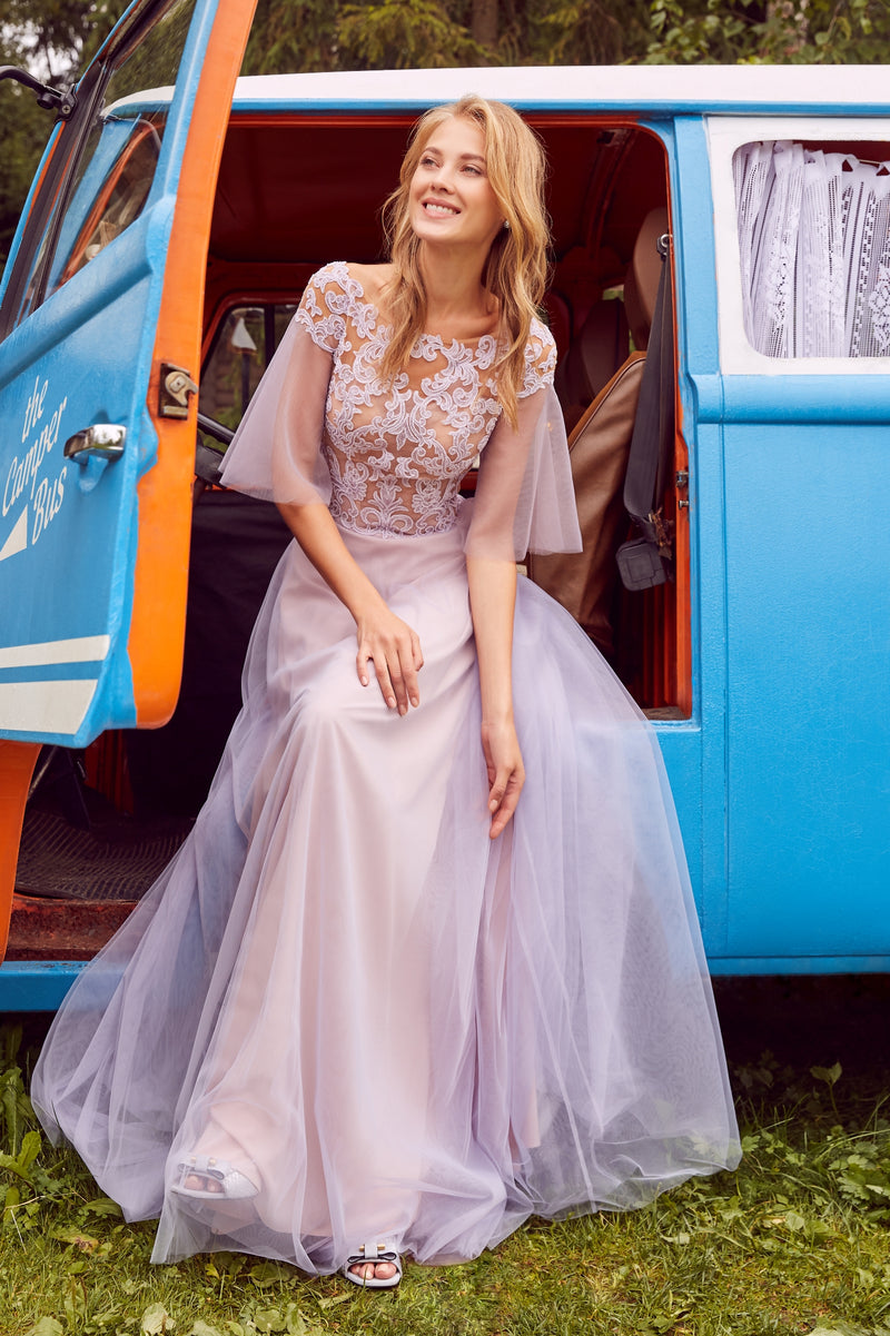 high neck short sleeve prom dress JEHETH Daisy Midi Prom Dress Short Sleeves Sheer High Neck Flowers Ankle Length A-Line Evening Gowns Robe De Mariee Customized