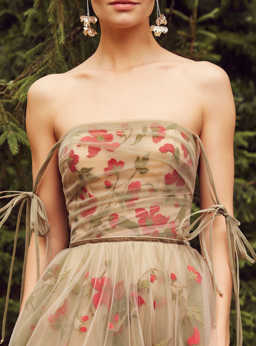 Strapless Tea Length Evening Dress