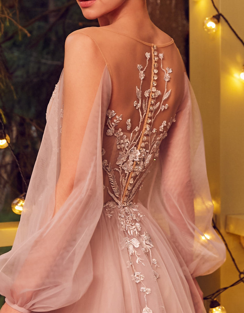 Long Prom Dress with Sheer Long Sleeves EU40 / Photo Long Prom Dress with Sheer Long Sleeves EU40 / Photo
