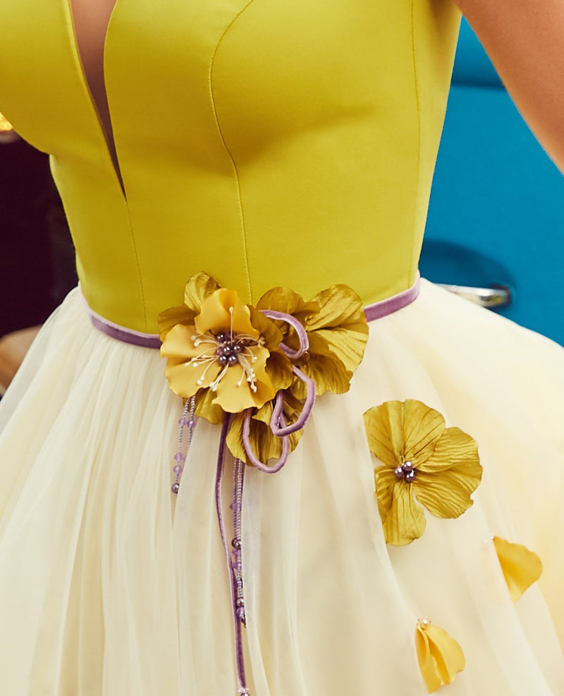 V-Neck Prom Dress with 3-D Flower