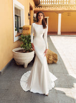 Elegant Long Sleeve Minimalist Mermaid Wedding Dress – HAREM's Brides