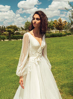 Sheer Long Sleeves Polka Dot A-Line Wedding Dress