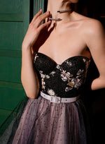 Strapless Tea Length Black Evening Dress