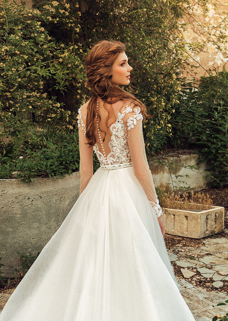 Sheer Long Sleeve A-Line Wedding Dress HAREM's Brides Sheer Long Sleeve A-Line Wedding Dress HAREM's Brides