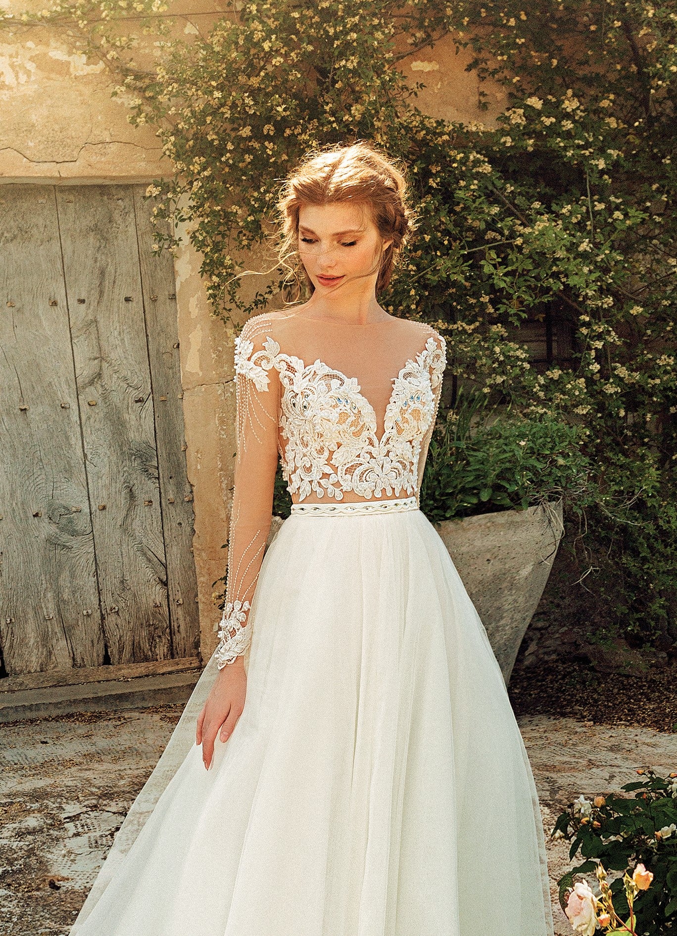 Sheer Long Sleeve A-Line Wedding Dress EU34 / Off-White Sheer Long Sleeve A-Line Wedding Dress EU34 / Off-White