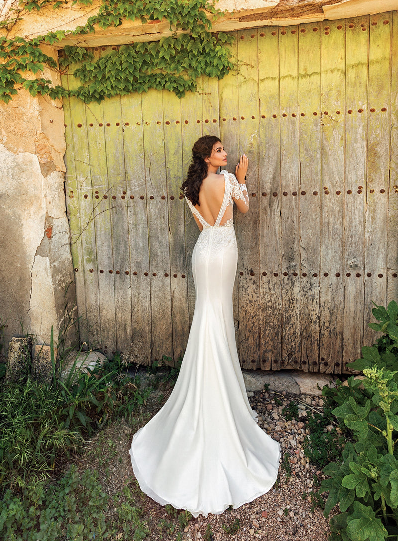 Vestido de novia sirena de manga larga con espalda abierta