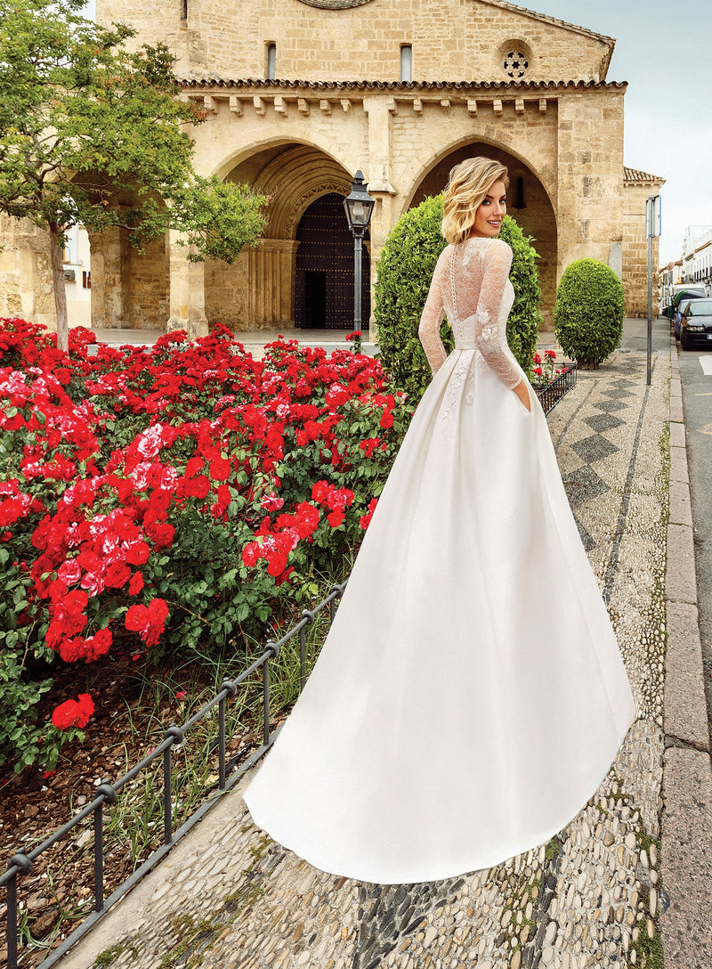 Long Sleeve A-Line Mikado Wedding Dress