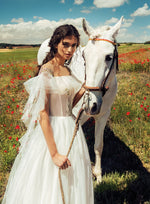 Off-Shoulder A-Line Wedding Dress with Embroidery