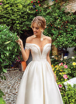 Chic Off-Shoulder A-Line Mikado Wedding Dress