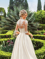 3/4 Length Sleeve A-Line Mikado Wedding Dress