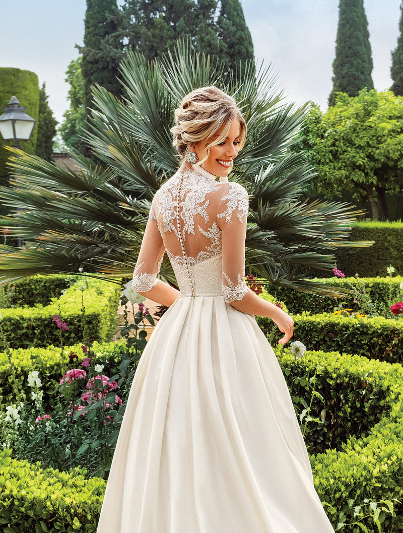 3/4 Length Sleeve A-Line Mikado Wedding Dress HAREM's Brides 3/4 Length Sleeve A-Line Mikado Wedding Dress HAREM's Brides
