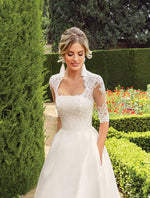 3/4 Length Sleeve A-Line Mikado Wedding Dress