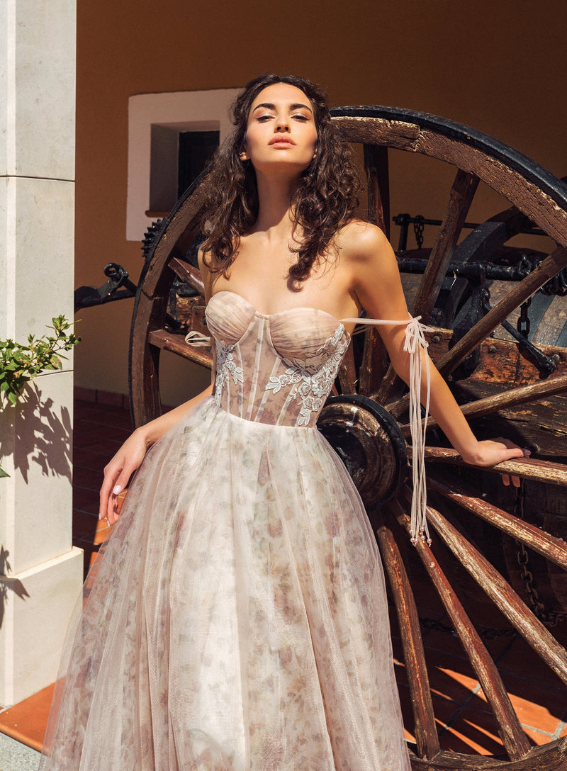 11703 Willa Floral Print Stripe Organza A-line Bridal Gala Gown dress –  Renegade Bridal & Dye Lab