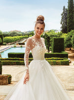 Sheer Long Sleeve Illusion Ball Gown Wedding Dress