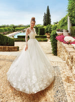 Sheer Long Sleeve Illusion Ball Gown Wedding Dress