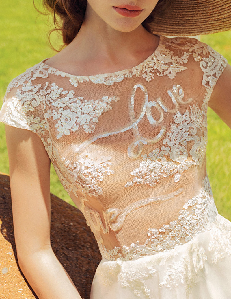 Cape Sleeve A-Line Wedding Dress