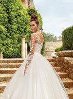 Sheer Long Sleeve Illusion Ball Gown Wedding Dress