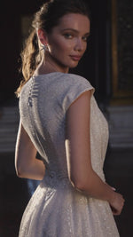 Cap Sleeve Glitter Wedding Dress