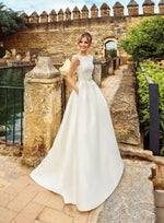 Minimalist Sleeveless High-Neck Mikado Wedding Dress