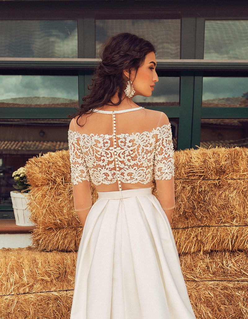 Robe de mariée trapèze chic à épaules dénudées