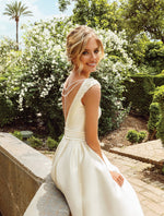 Minimalist Sleeveless High-Neck Mikado Wedding Dress