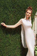Sheer Long Sleeve Mermaid Satin Wedding Dress