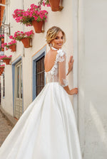 3/4 Length Sleeve A-Line Wedding Dress with 3D Flowers