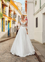 3/4 Length Sleeve A-Line Wedding Dress with 3D Flowers