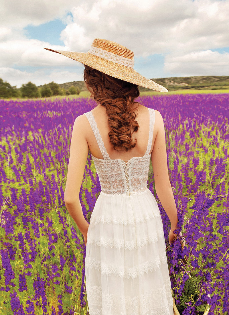 Robe de mariée Boho Petite, chérie, bretelles spaghetti