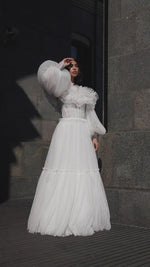 Vestido de novia convertible de corte A con bolero