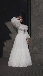 Robe de mariée trapèze convertible avec boléro