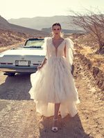 High-Low Wedding Dress with Multiple Layered Skirt