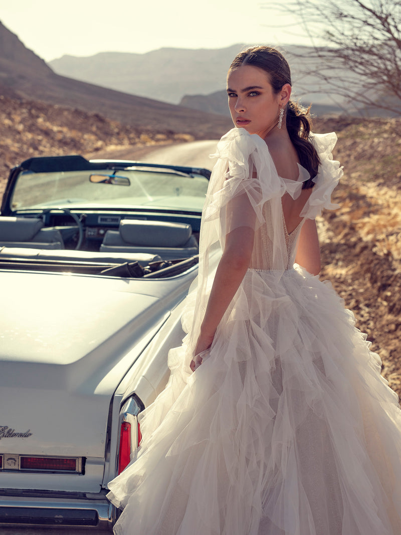 High-Low Wedding Dress with Multiple Layered Skirt