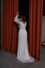 Robe de mariée transparente à manches longues et col en V