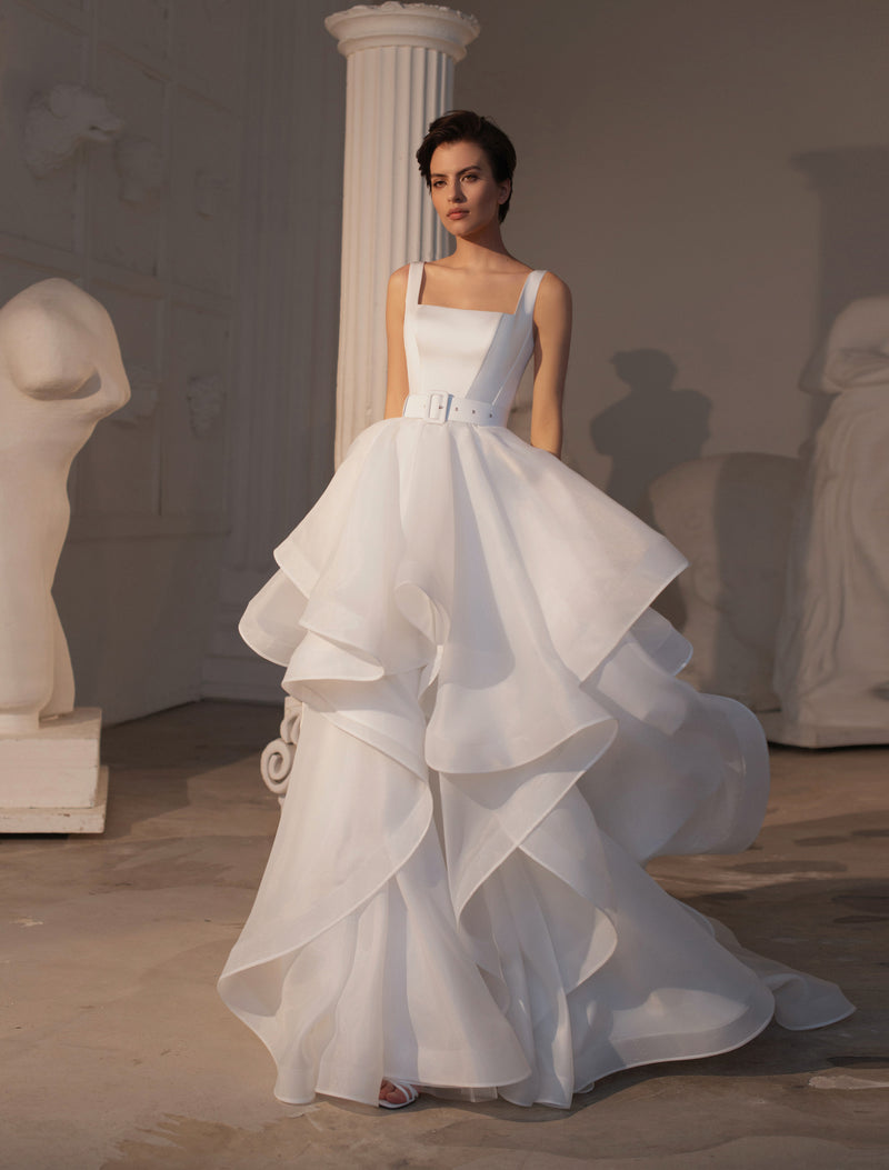 Playful Multi-Layered Skirt Wedding Gown