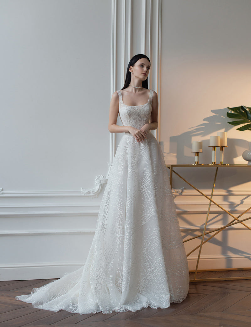 A-Line Sleeveless Glitter Wedding Gown