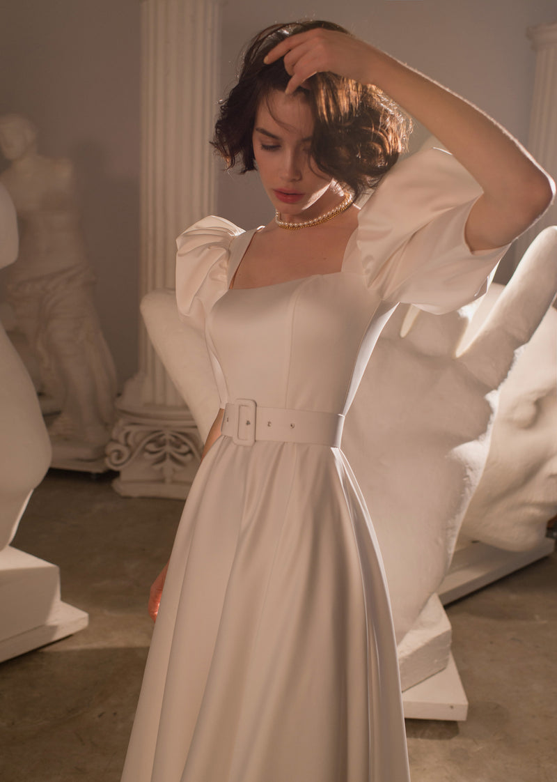 Classy A-Line Short Sleeve Wedding Dress HAREM's Brides Classy A-Line Short Sleeve Wedding Dress HAREM's Brides