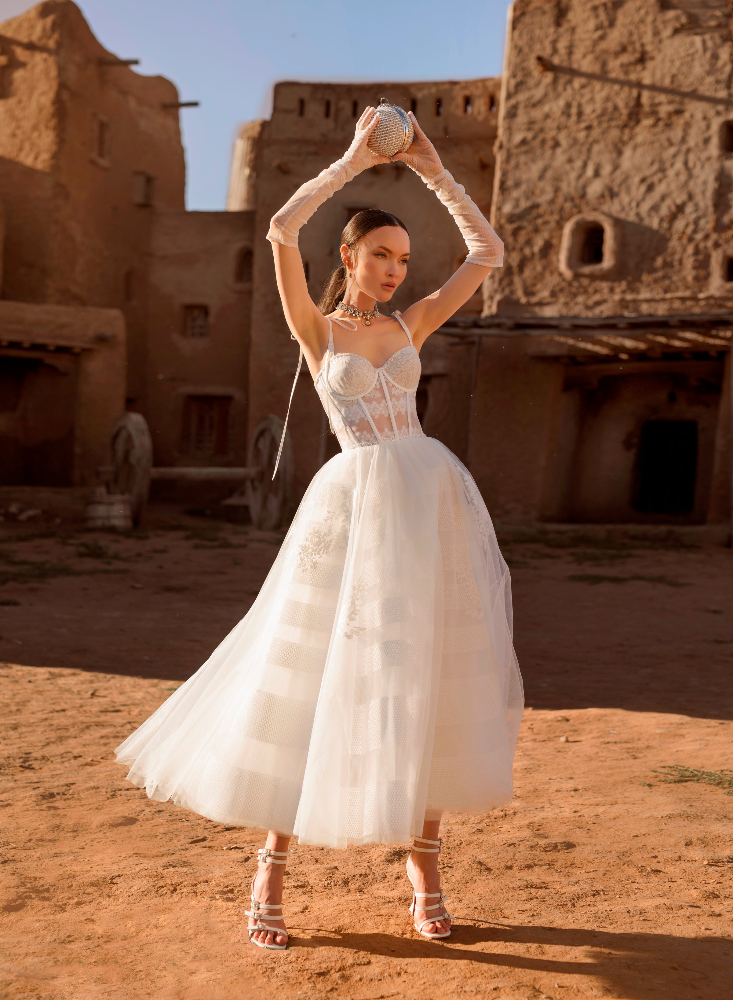 Midi Wedding Tea Length V Neck Wedding Dress Roycebridal Modest V