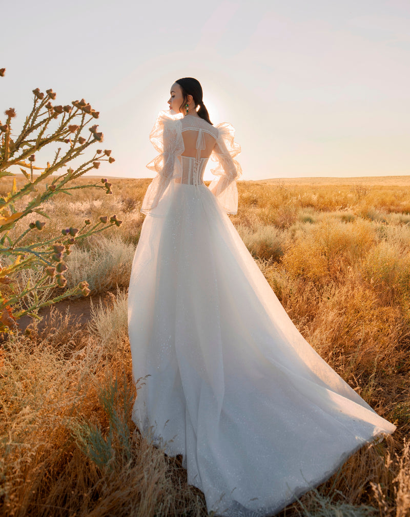 long sleeve corset wedding dress Corset Wedding Dress with Long Sleeve Bolero EU34