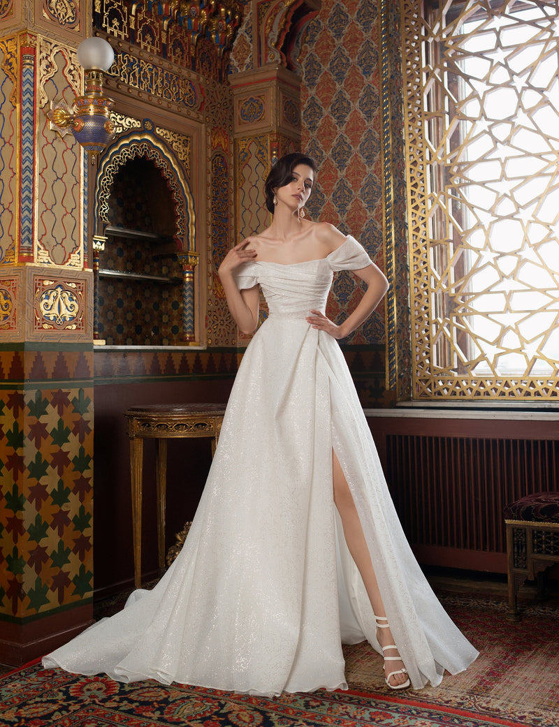 glitter wedding dress Off-Shoulder A-Line Glitter Wedding Gown