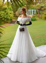 Minimalist Elegance Off-Shoulder A-Line Organza Wedding Gown