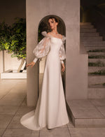 Robe de mariée minimaliste fourreau à manches longues