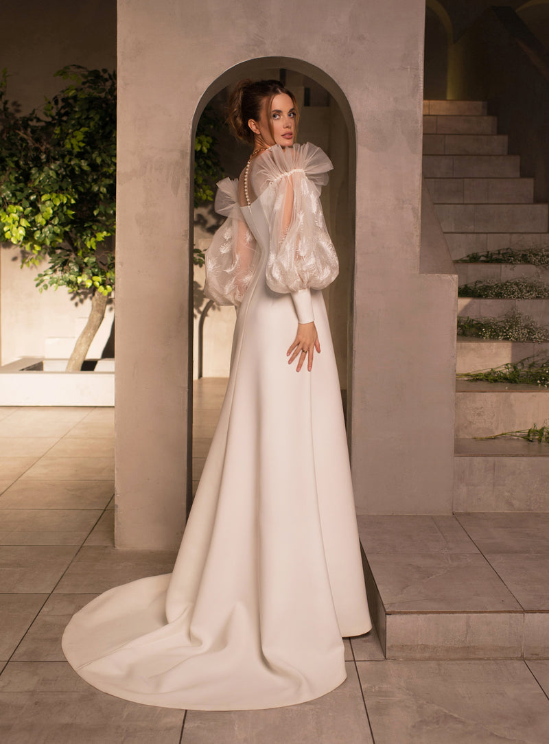 Long Sleeve Sheath Minimalist Wedding Dress