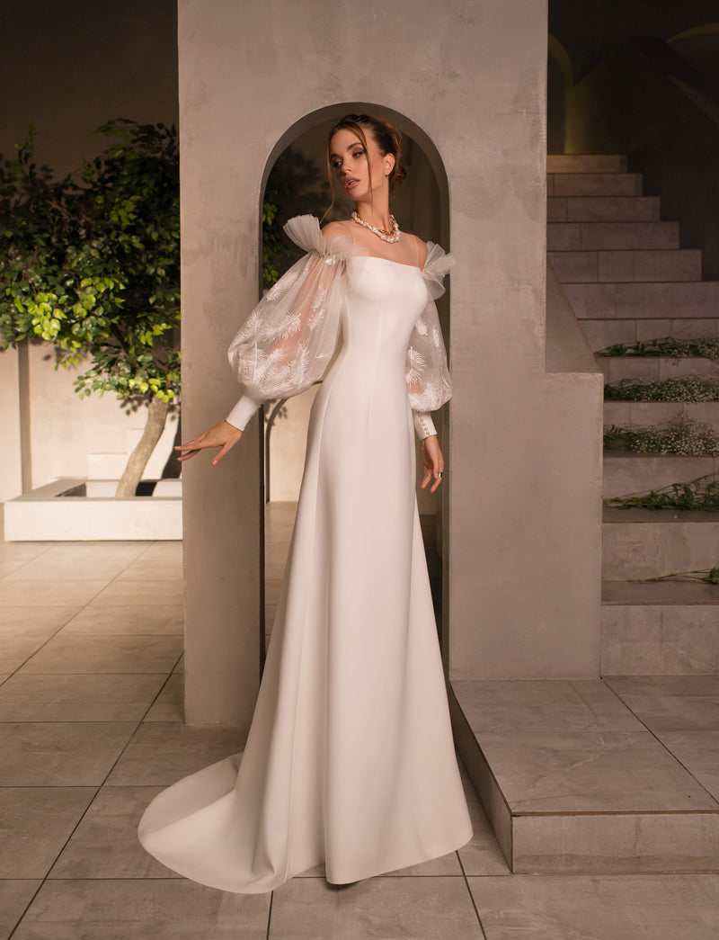 Vestido de Noiva Minimalista Bainha Manga Longa