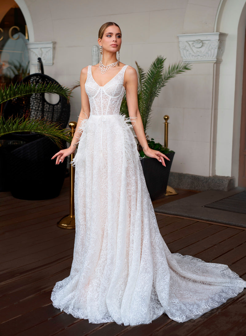 V-Neck A-Line Lace Wedding Dress